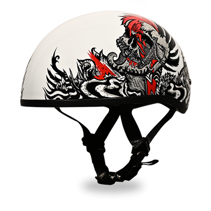 DOT Approved Daytona Motorcycle Half Face Helmet - Skull Cap Graphics for Men & Women, Scooters, ATVs, UTVs & Choppers - W/ Rockin' Reaper